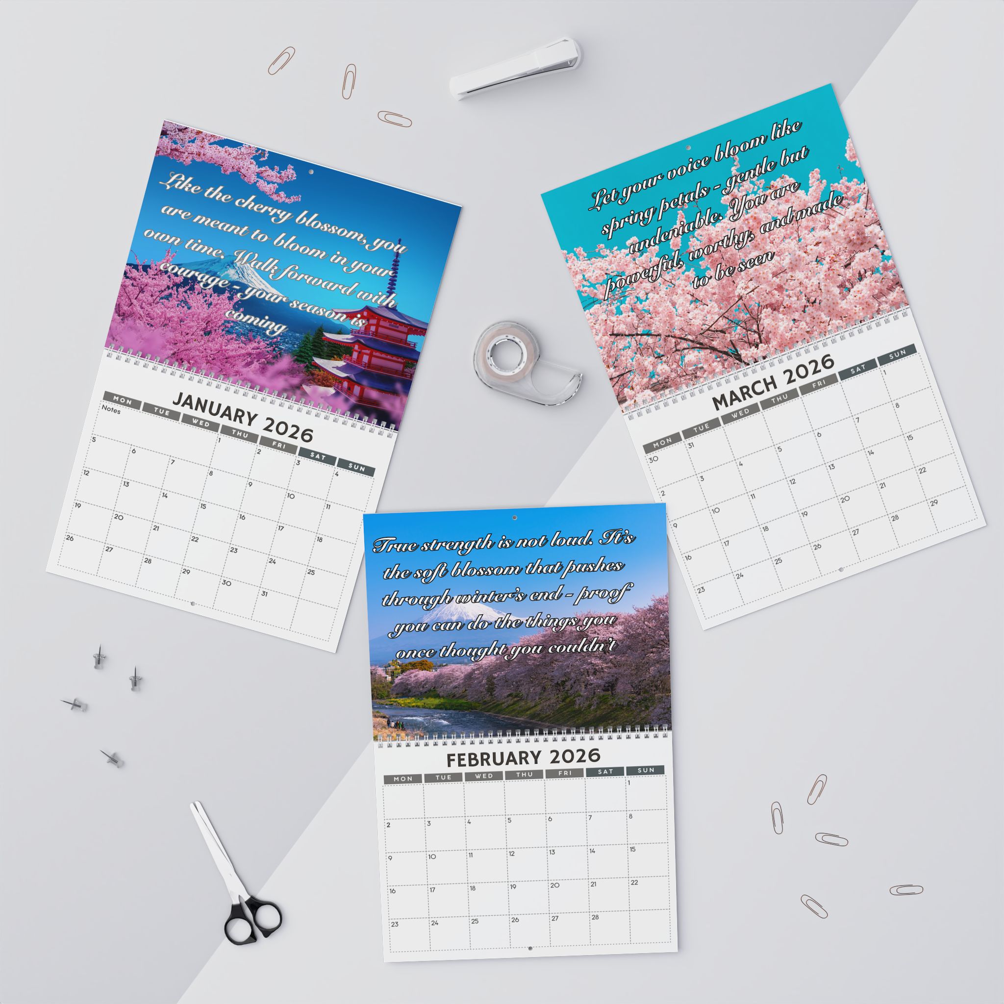 2026 Cherry Blossom Empowerment Calendar - Inspirational Wall Calendar for Women | Bloom and Grow Quotes | Self-Love & Healing Gift - Image 8
