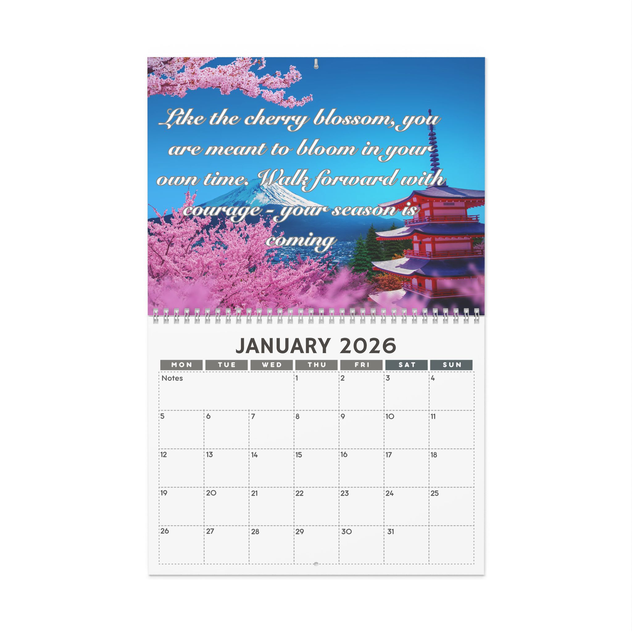 2026 Cherry Blossom Empowerment Calendar - Inspirational Wall Calendar for Women | Bloom and Grow Quotes | Self-Love & Healing Gift - Image 3
