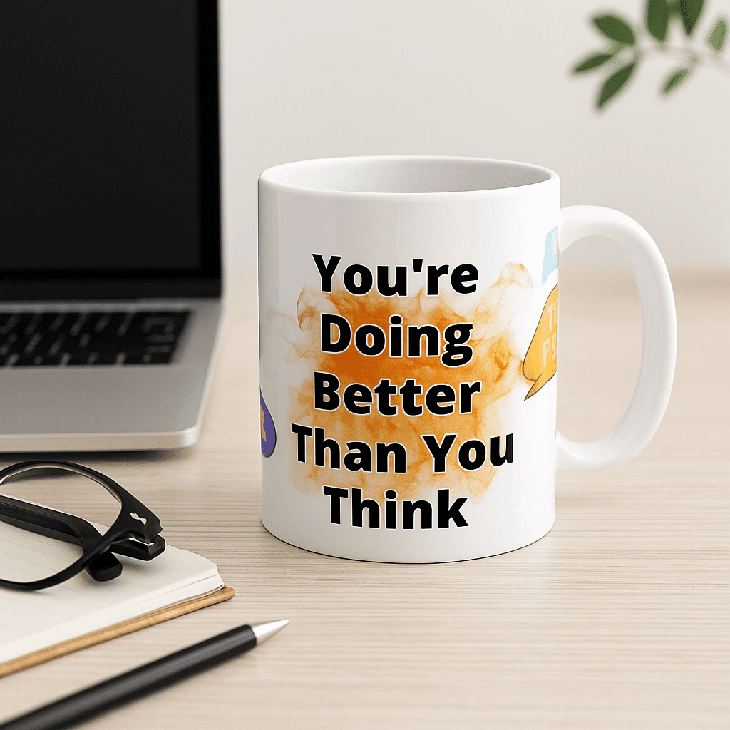 "You’re Doing Better Than You Think" Motivational 15oz Mug – Mental Health Coffee Cup, Daily Encouragement Gift